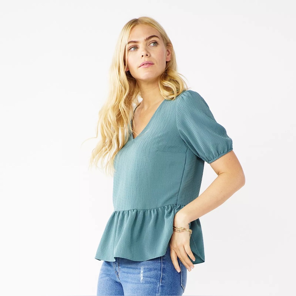 💥 Women’s Nine West Teal Peplum Top Size Medium